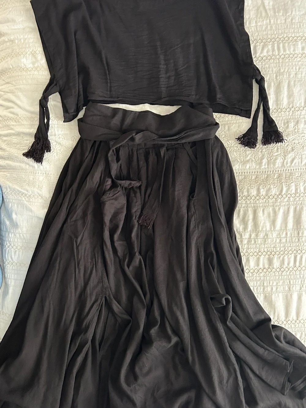 Free People Black Flowing Maxi Skirt Ser with Tassel Tie - Picture 1 of 4